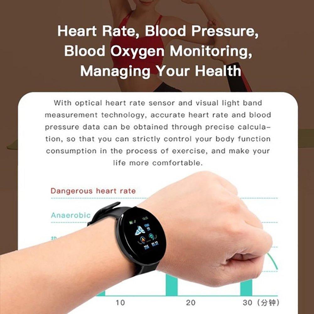 D18 Bluetooth Smart Watch: Heart Rate Monitor, Blood Pressure, Pedometer - UK Exclusive - ShipTrends