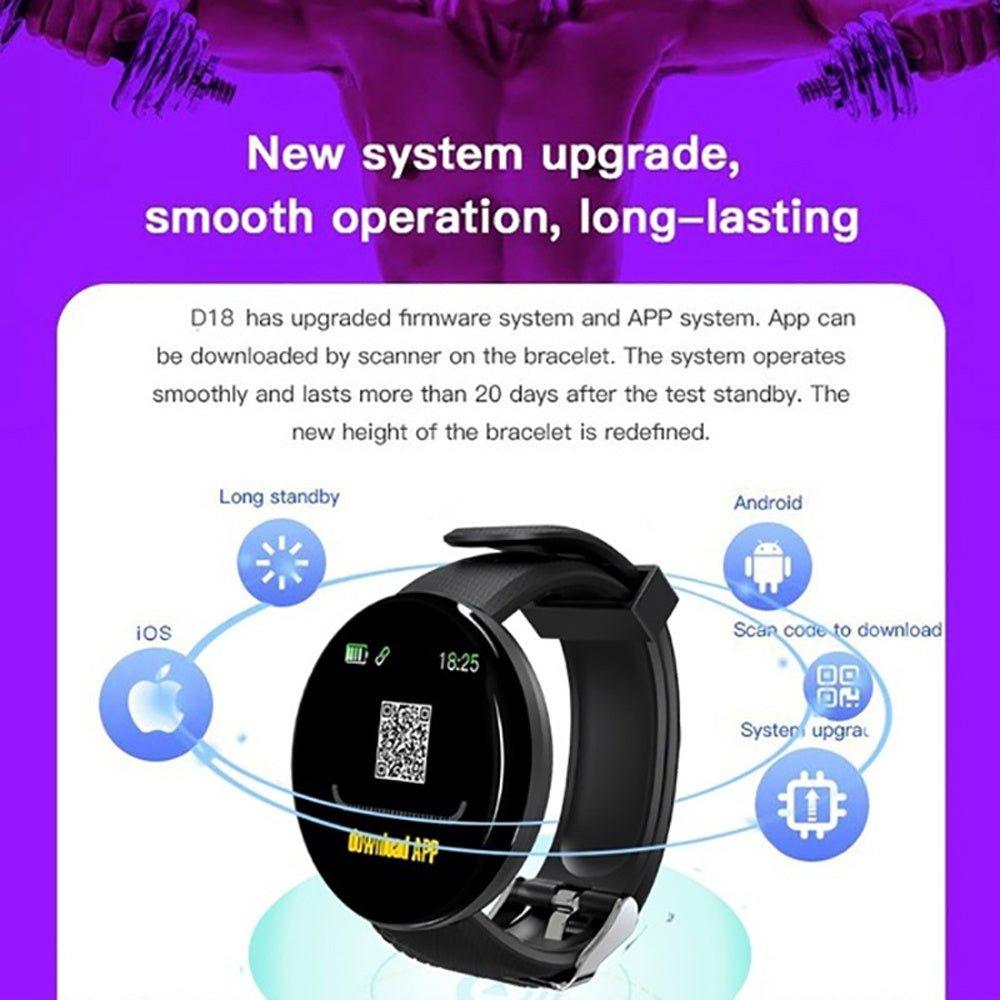 D18 Bluetooth Smart Watch: Heart Rate Monitor, Blood Pressure, Pedometer - UK Exclusive - ShipTrends