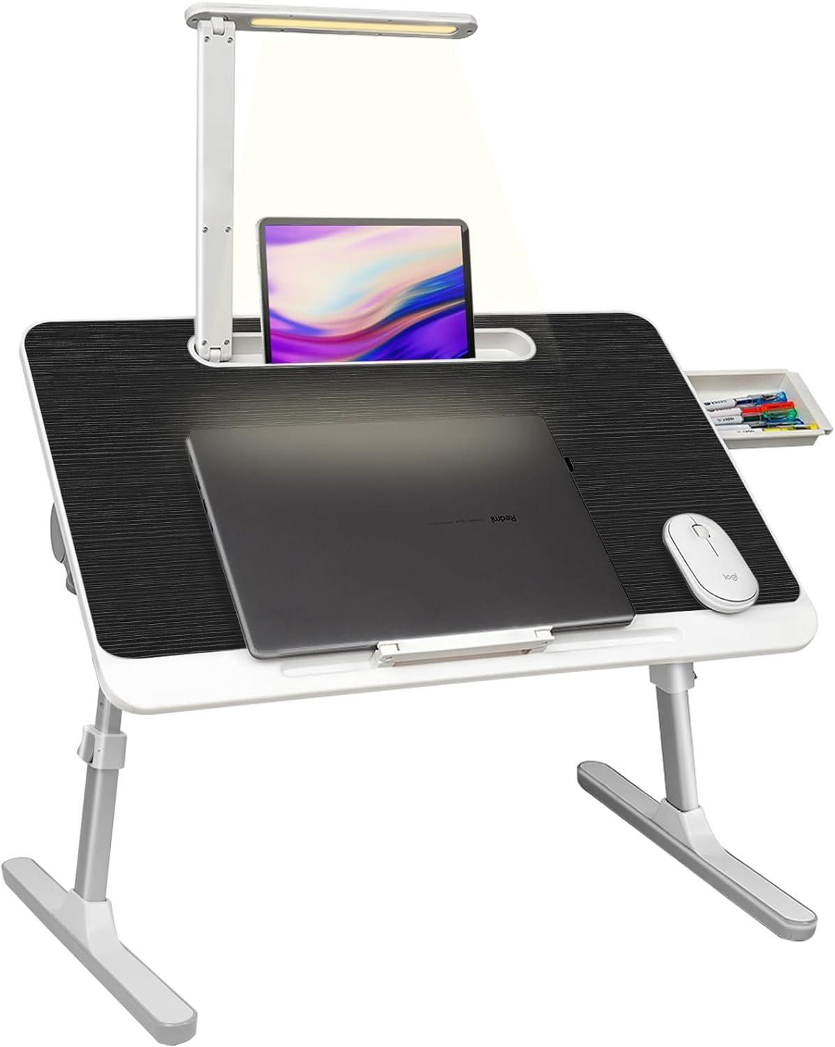 Portable Lap Desk for Laptop: Adjustable Stand with LED Light and Drawer - UK Exclusive - ShipTrends